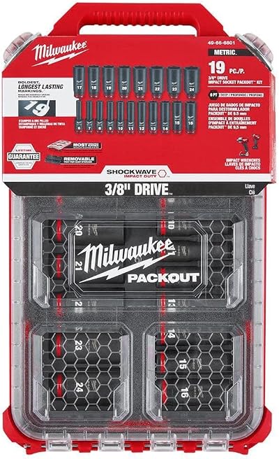 Milwaukee 3/8 Drive Packout Deep Impact Shockwave Socket Set 19 Piece
