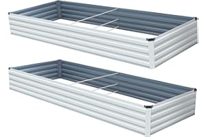 zizin 6x3x1ft Galvanized Raised Garden Bed 2PCS Set Outdoor Metal Plant Box Kit for Gardening Vegetables(Beige, 2Pack)