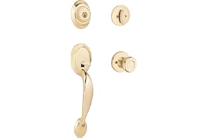 Kwikset Dakota Front Door Lock Handle and Deadbolt Set, Entry Handleset Exterior with Interior Door Knob, Polished Brass, Pick Resistant SmartKey Rekey Deadbolt Security