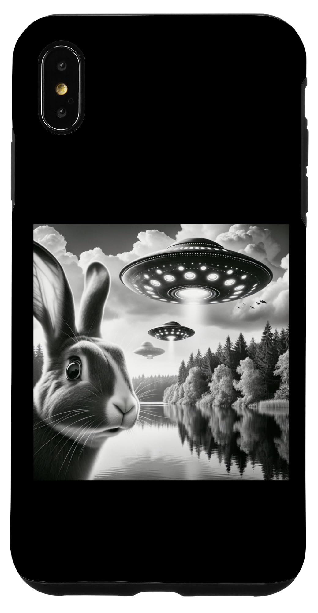 iPhone XS Max Surreal Bunny Alien UFO Sci-fi Forest Art Funny UFO Shirt Case