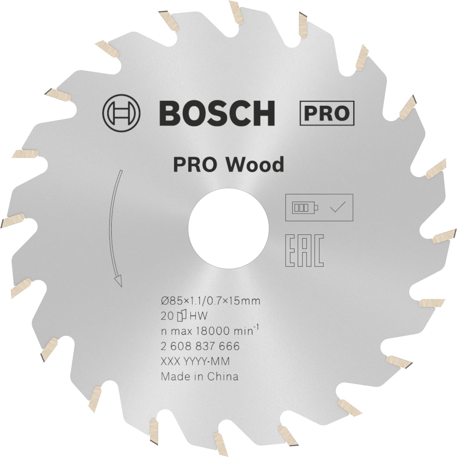 Bosch 1x PRO Wood Circular Saw Blade for Cordless Hand-Held Circular Saws (for Softwood, Hardwood, Ø mm, Professional Accessory Hand-Held Circular Saw)