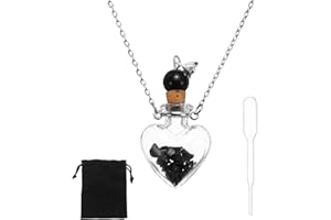 MECCANIXITY Vial Necklace, Glass Heart Perfume Bottle Pendants Necklace Stainless Steel Chain with Dropper Velvet Bag for Jew