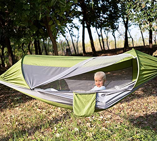 Decorlife-Portable-Camping-Hammock-with-Removable-Mosquito-Net-Sturdy-Nylon-Windproof-Travel-Hammock-for-Camping-Single-Double-Camp-Hammock-with-Heavy-Duty-Straps-and-Carabiners-Green