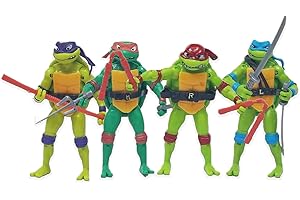 KLUKGE Turtles Action Figures 4.8 Inches Turtle Toys 4-Packs Multi-Jointed Movable Cartoon Turtle Toy Set Birthday Gifts for Kids Game Friends and Fans