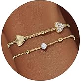 Cicy Bell 18K Gold Plated Bracelets For Women Heart-Shaped Cubic Zirconia Cable with Bead Bracelet stack Trendy Jewelry Gifts
