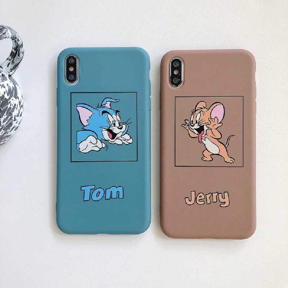 1PC Funny Tom Jerry Phone Case for iPhone 11Pro X XS Max XR 6 6S 7 8 Plus Cute Cartoon Cat Mouse Soft TPU Silicone Protection Case (Tom, iPhone X)