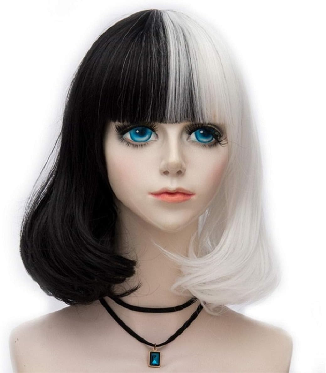 Probeauty 14 Inches Women Girls Short Bob Wavy Synthetic Wig with Full Bangs Mix Color