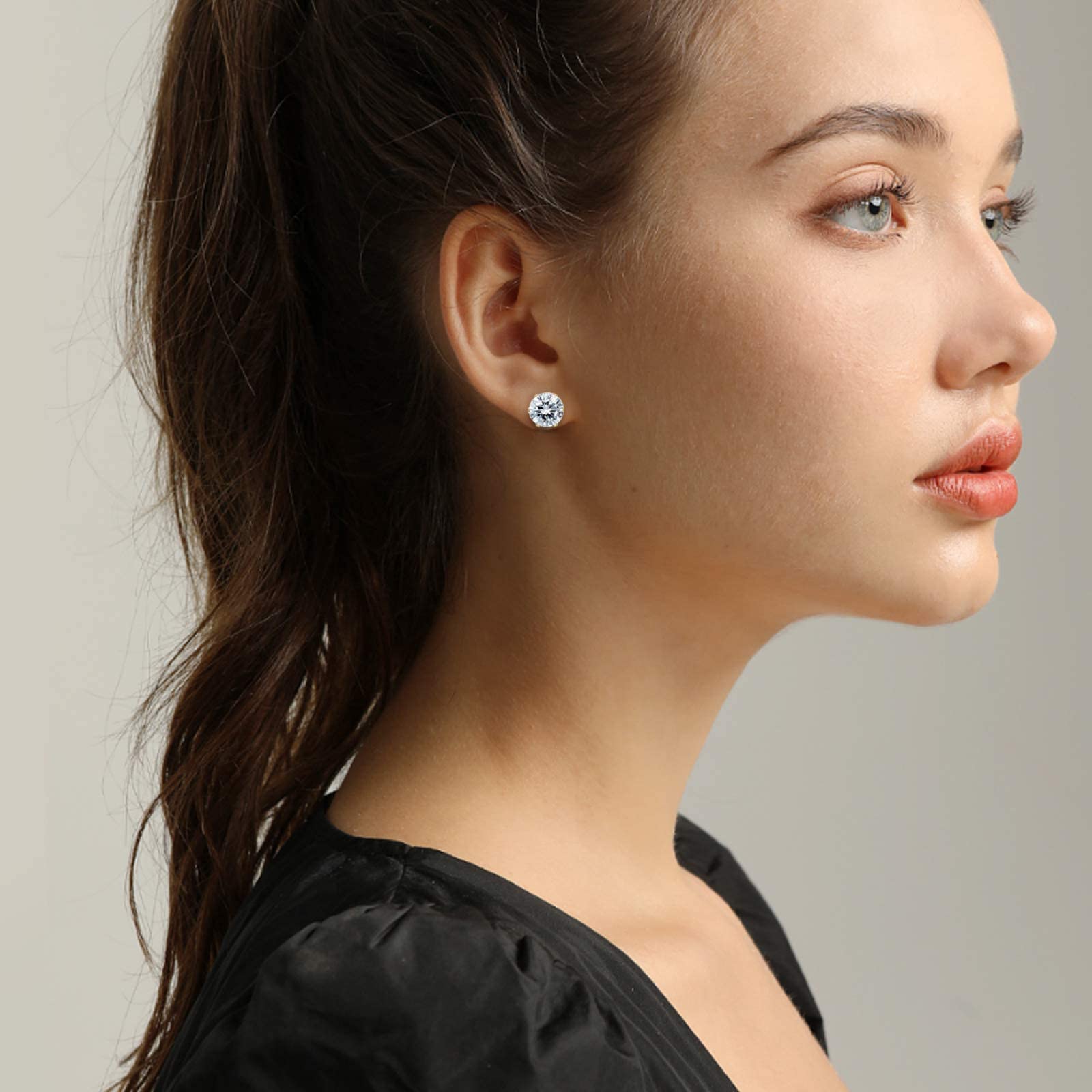 NEWITIN 12 Pairs Stainless Steel Stud Earrings for Men Hypoallergenic Earring Unisex Studs Inlaid Cubic Zirconia Men Earrings Hoop CZ Stud Earring Set for Women