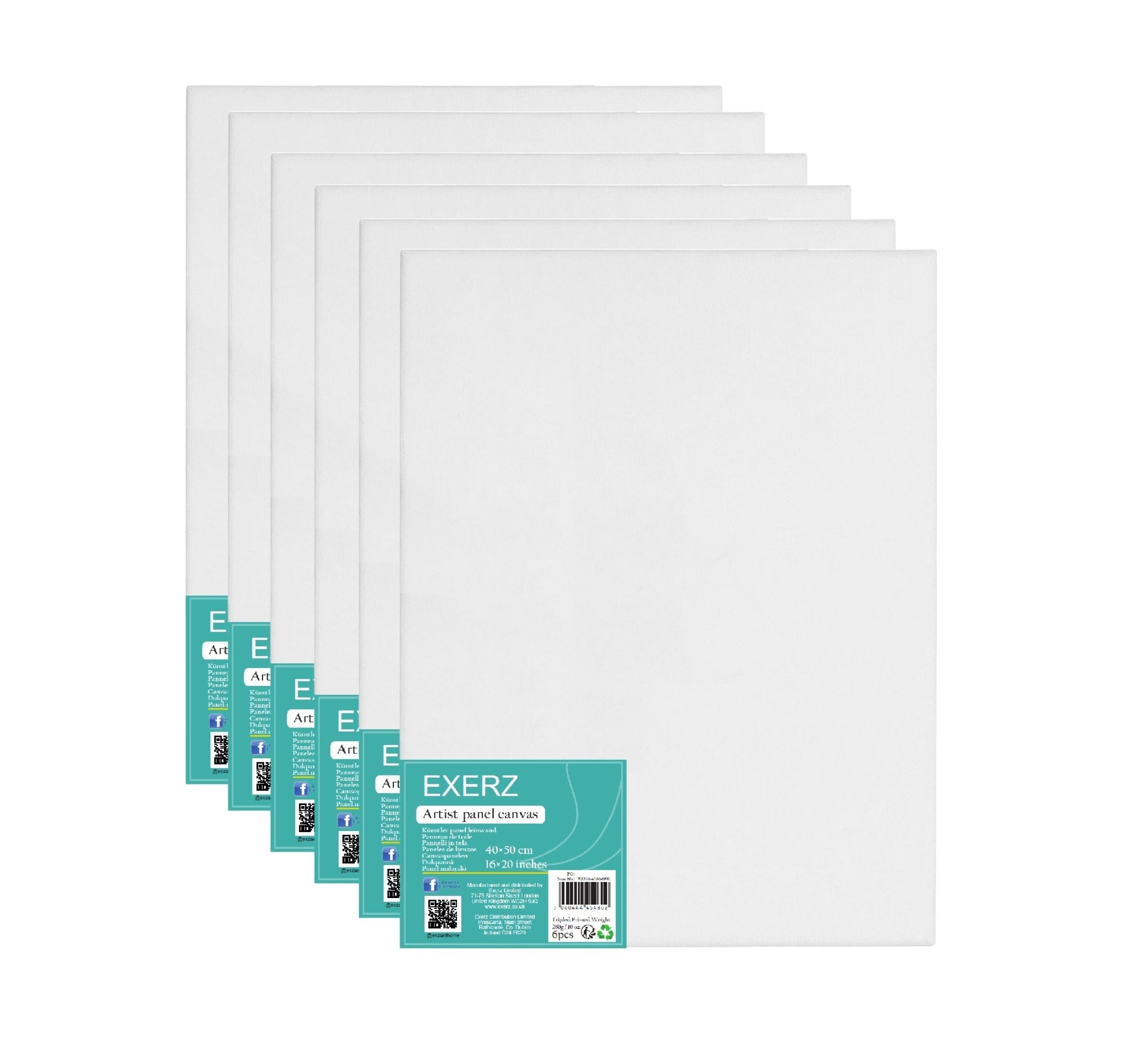 Exerz 40x50cm Canvas Panels 6pcs/ 3mm Artist Canvas Board Blank/ 280gsm 100% Cotton/Triple Primed/Acid Free/Medium Grain - Oil & Acrylic Painting for Artists at All Levels