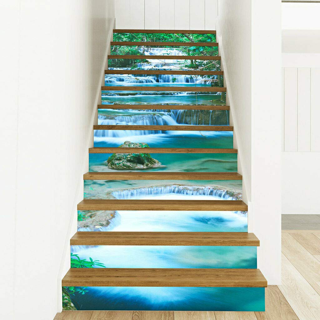 12 x Step Cladding Stairs Wall Sticker 3D Film 98 x 17 cm Mountain Lake Sticker