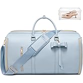 STHMEOOHT Travel Duffel Bag, Convertible Travel Garment Bag for Women, Fashion & Cute Carry On Duffle Bag w/Shoes Pouch, 2 in 1 Foldable PU Leather Hanging Duffle Bag, Single-Zipper Design, Blue