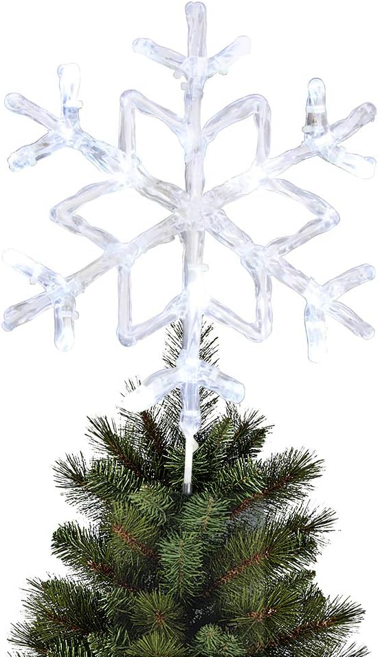 Amazon Com Eambrite 9 5 Frozen Crystal Twinkle Snowflake Christmas Tree Topper Bright Cool White Led Treetop Light For Home Party Holiday Winter Xmas Decorations Home Kitchen