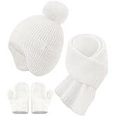 Toddler Hat and Gloves, Baby Beanie Scarf Neck Gaiter Mittens Sets for 0-6 6-12 Months 2t-4t, Kids Winter Hat with Ear Flaps