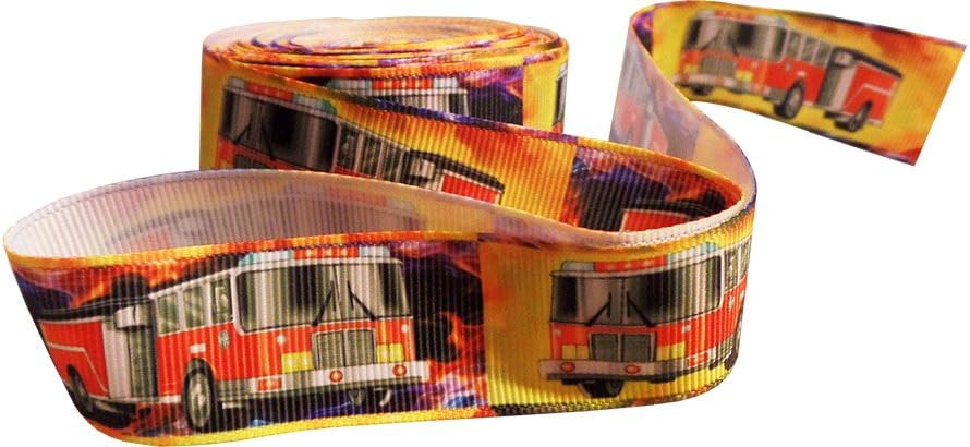 Fire Engine Grosgrain Printed Ribbon 1" Wide for Cakes, Crafts, Gift Wrapping, Hair Accessories (2m Length)