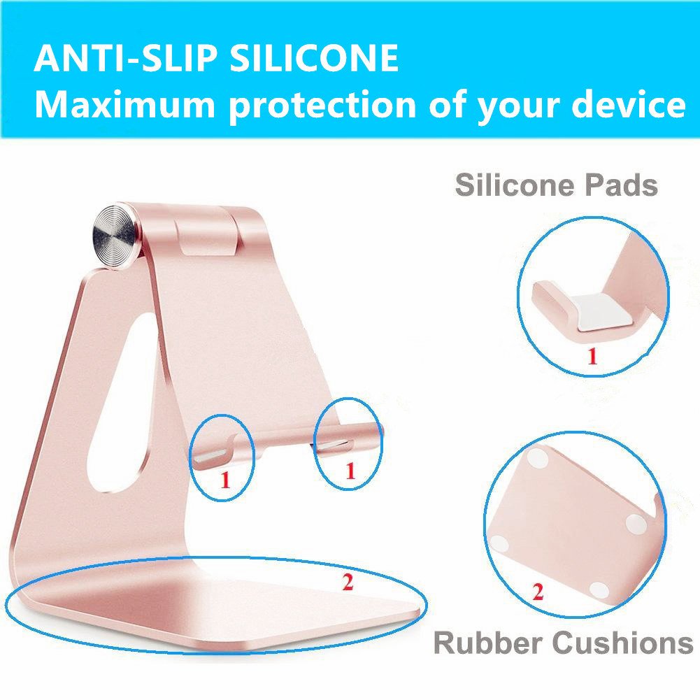 Adjustable Cell Phone Stand, Swelt Phone Stand Cradle, Dock, Holder for iPhone 8 X 7 6 6s Plus 5 5s charging, all Android Smartphone, Accessories Desk, Switch and more- Black (Rose Gold)