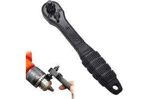 KAMATION 2 in 1 Drill Chuck Ratchet Spanner, Drill Chuck Key, Ratchet Wrench 2 Modes Applicable Easy Operation Black Carbon Steel Widely Used Multifunctional Use for Universal Electric Drills Spanners