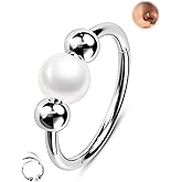 Jewseen 316L Surgical Steel 20g Nose Rings Hoops Pearl Septum Rings Tragus Daith Helix Piercing Jewelry Cartilage Hoop for Women