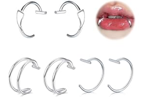 MODRSA Silver Black Fake Lip Piercing Fake Lip Ring Cuffs Clip on Faux Snake Bites Hoops non Piercings Jewelry Vampire Teeth Fangs for Halloween Jewelry Clip Double Hoop Snakebite Jewelry