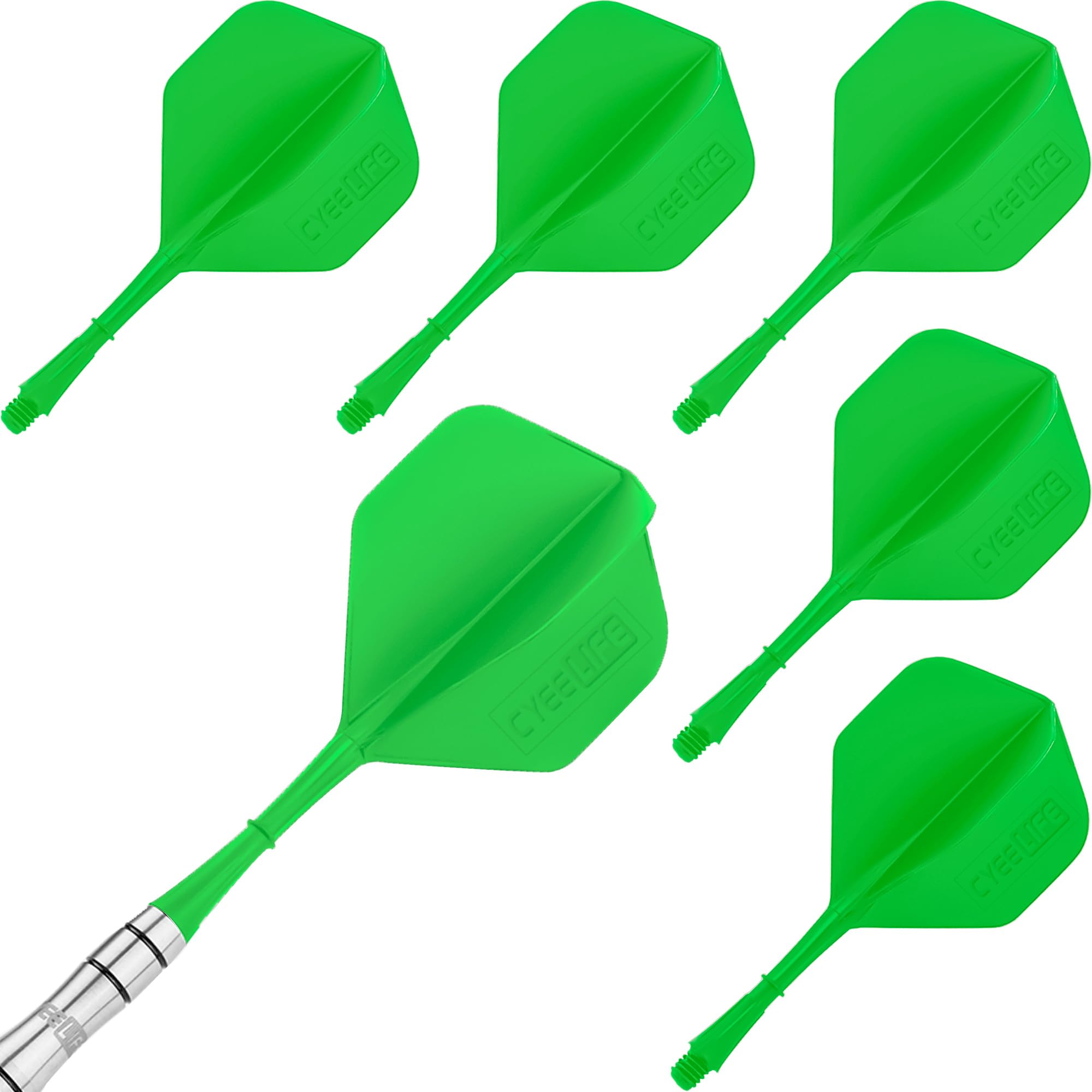 CyeeLife Molded Dart Flights and shafts 6pcs 2BA Integrated accessory,CF01 Green-M