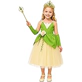 CQDY Princess Tiana Costume for Girls Green Frog Fairy Fancy Dress Halloween Birthday Party Outfits Clothes
