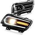 VLAND Projector LED Headlights for Dodge Charger 2011-2014 with Dual Beam Lens, Sequential Turn Signals, (Don't fit 2012 dodge charger SE)