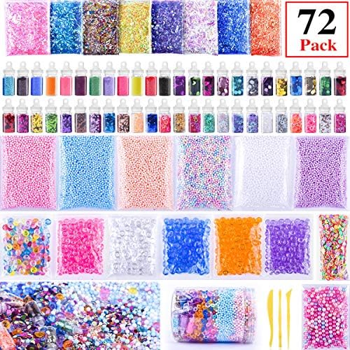 Slime Supplies Kit, AUNOOL Slime Stuff Charm Include Foam Balls, Fishbowl Beads, Glitter, Fruit Slices, Pearls, Slime Mylar Flake, Slime Containers for DIY Slime Making Kit, Girl Slime Party