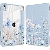 May Chen Case for iPad Air 11 (M3 2025 / M2 2024) 7th 6th, iPad Air 4 & 5 10.9 Inch 5th 4th (2022/2020) - Pencel Holder + Auto Sleep/Wake, Transparent Shockproof Back Cover, Blue Flowers