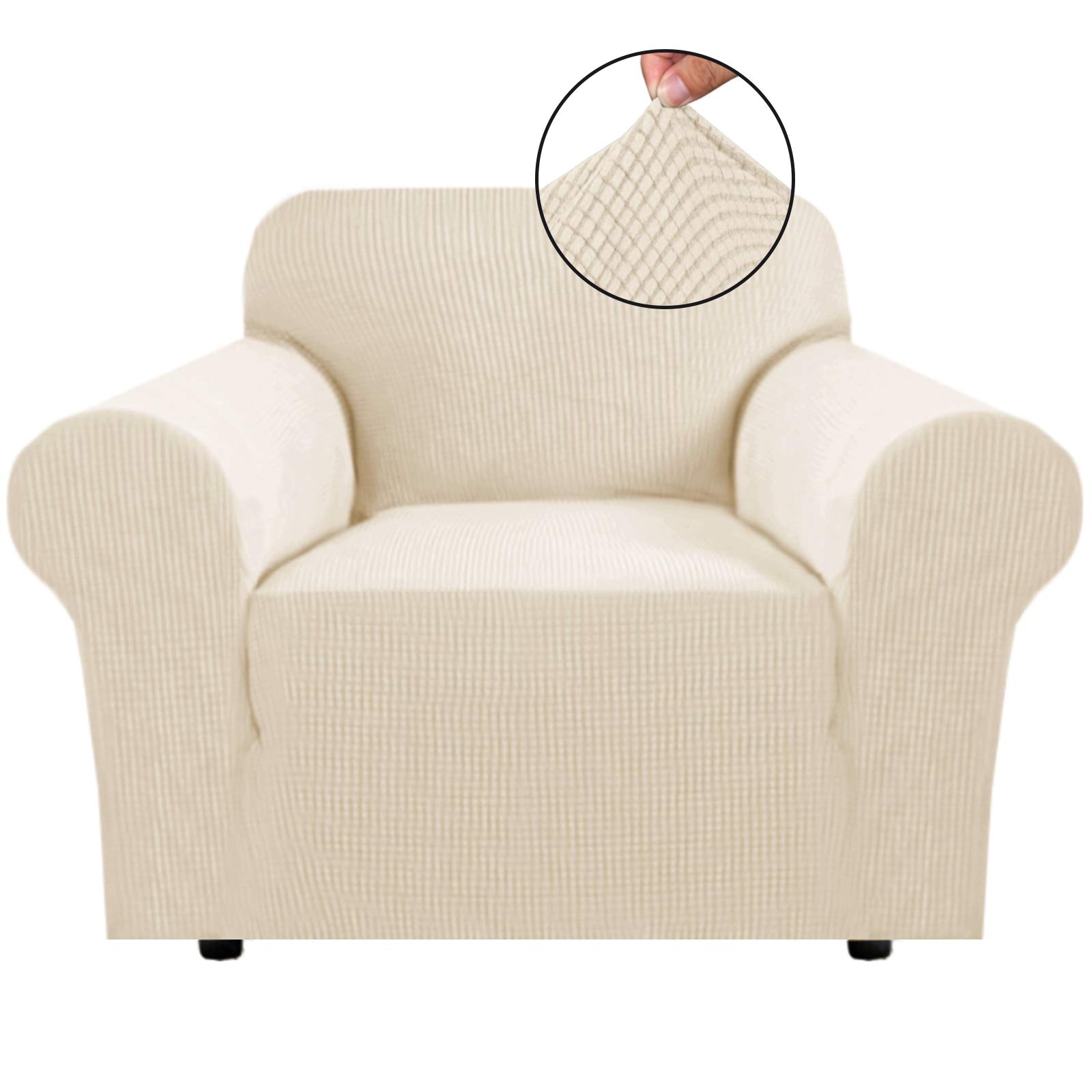 BellaHills Super Stretch Sofa Covers Couch Covers Sofa Slipcovers Furniture Protector for Sofas/Kids/Pets | Form Fitted Jacquard with Elastic Bottom, Thick Soft Non Slip (1 Seater，Natural)