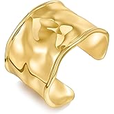 ENSKEFEN Hammered Gold Cuff Bracelets for Women Irregular Adjustable Open Bangles Chunky Statement Wide Gold Bracelets Vintage Boho Gold Arm Cuff Jewelry