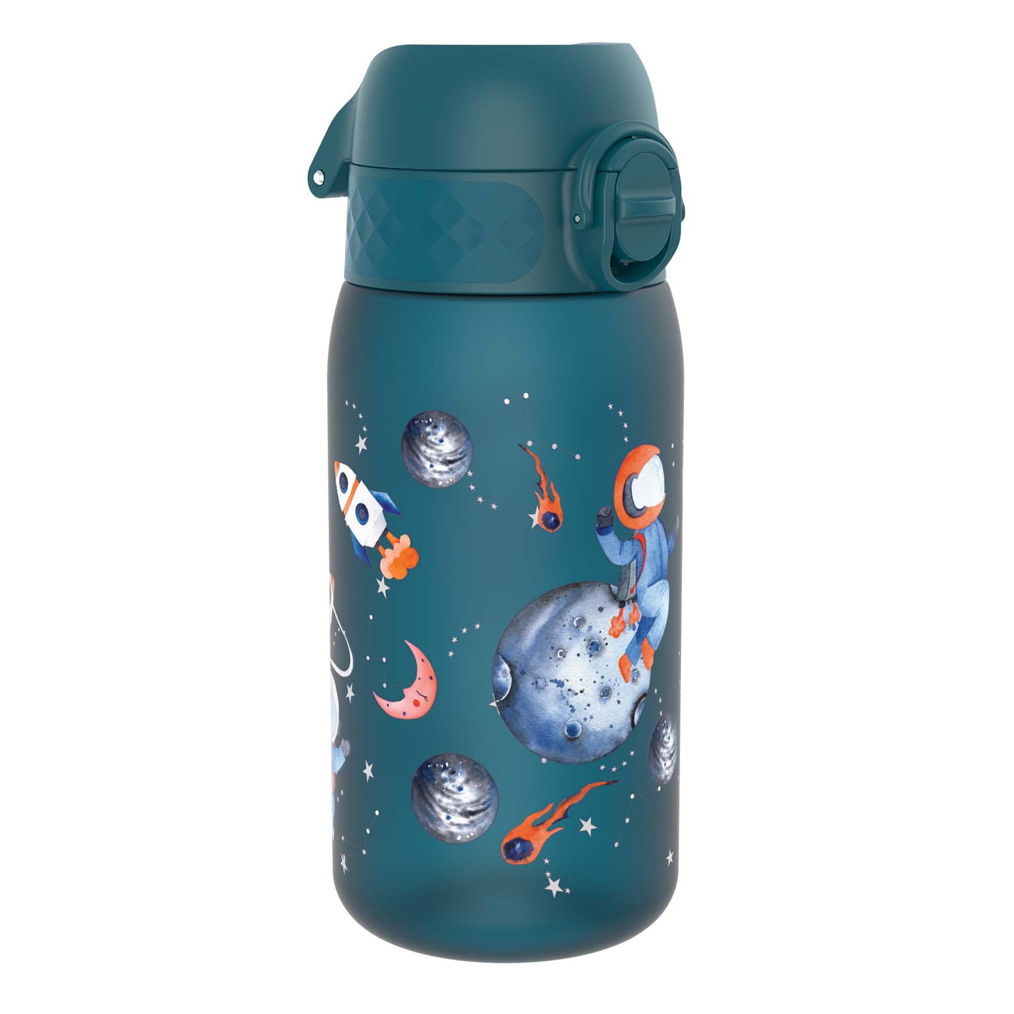 Ion8 Kids Water Bottle, 350 ml/12 oz, Leak Proof, Easy to Open, Secure Lock, Dishwasher Safe, BPA Free, Carry Handle, Hygienic Flip Cover, Easy Clean, Odour Free, Carbon Neutral, Space Travel — image 1