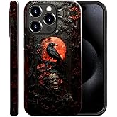 Generic Case Compatible with iPhone 16 Pro Max,Scratch Resistant Hybrid 2-Layer Hard Shell Bright Phone Case,Raven Skull Gothic Dark