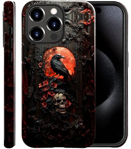 WANKBLC For IPhone 16 Pro Case, Shockproof Protective For Man Women Non-Slip For IPhone 16 Pro Illustration Scary Skulls Purple Roses Crazy Pattern