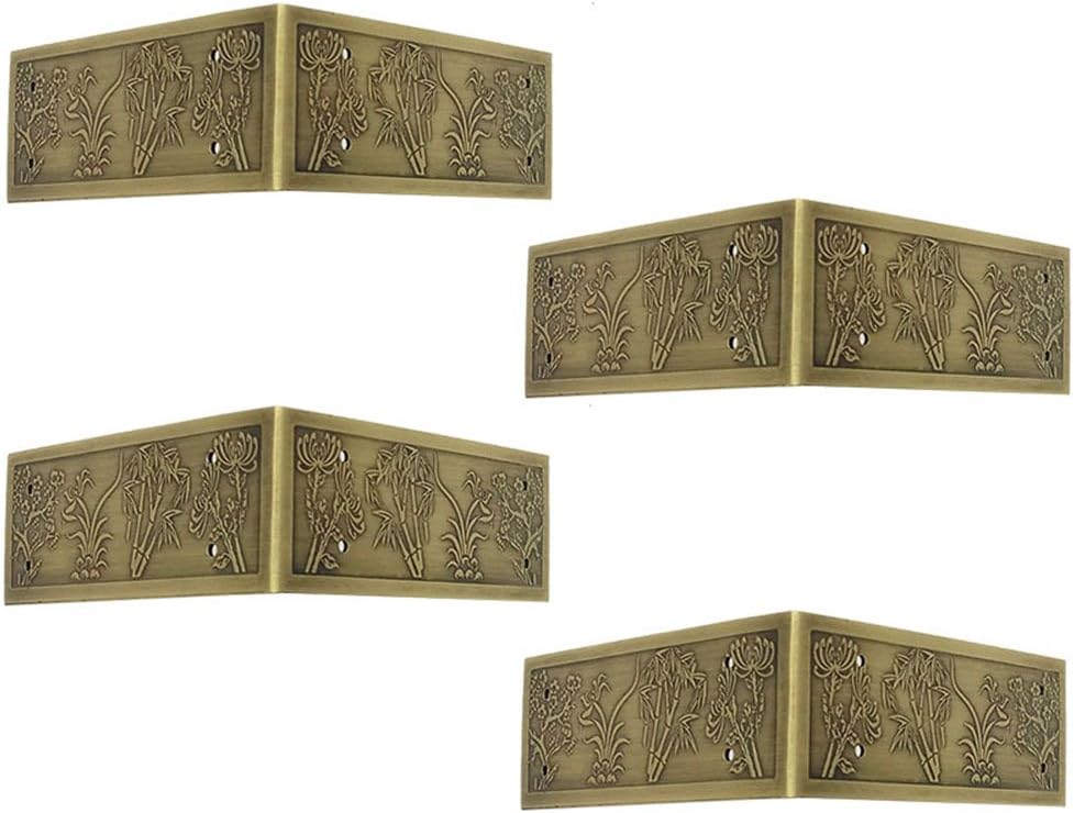RZDEAL 4pcs 3.1'' x 1.2'' Embossing Brass Box Corner Protector Antique Hardware Desk Edge Guards Right Angle Wood Jewelry Box Photo Frame Accessories
