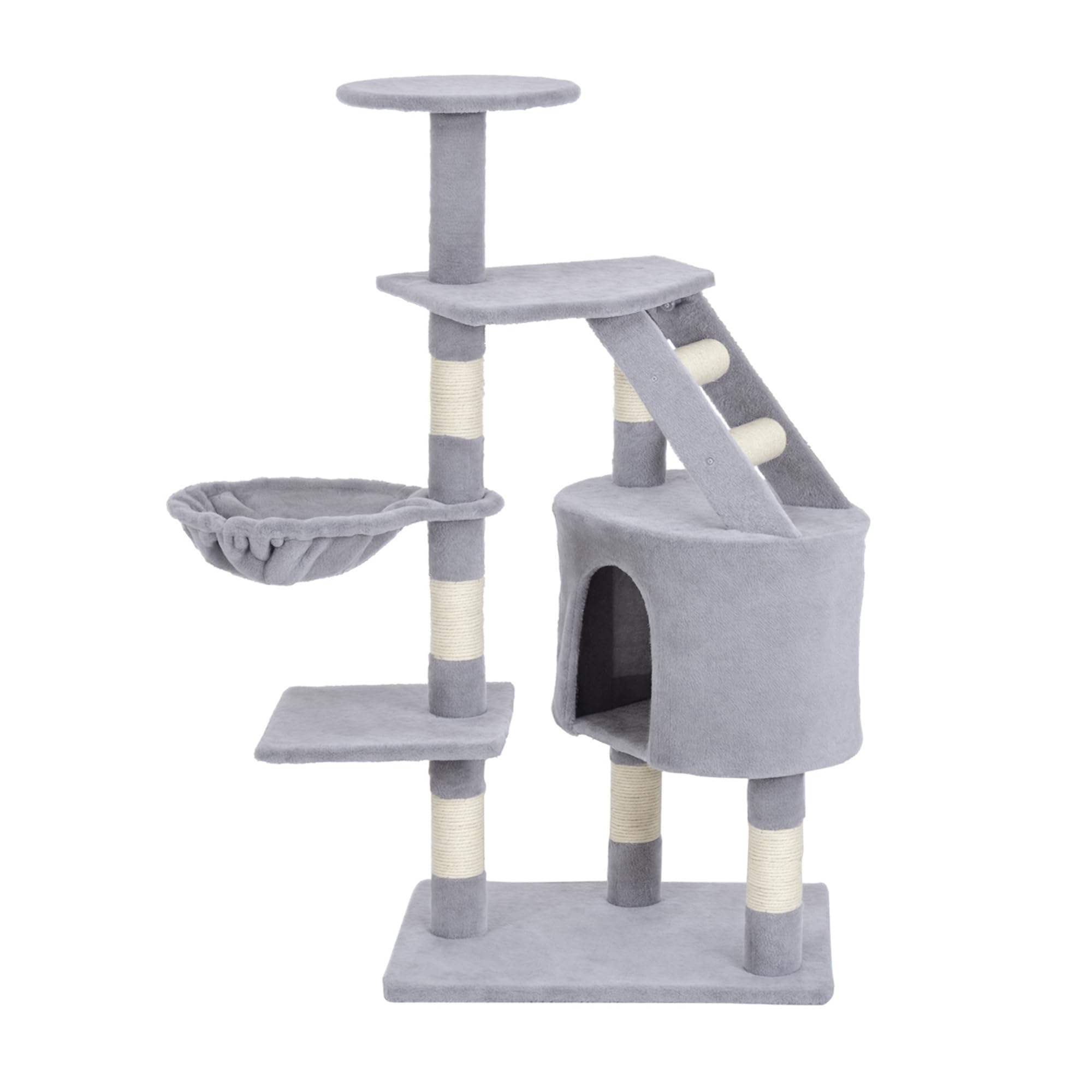 PawHut Cat Tree Kitten Scratching Post Scratch Scratcher Climb Activity Center Play House Pet Furniture 125cm (Grey)