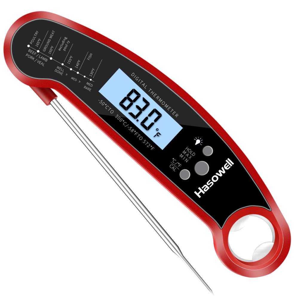 Hasowell Upgraded Food Thermometer Digital Meat Thermometer Probe Waterproof Cooking Thermometer Quick Instant Read Candy Thermometer with Backlit Magnet & Bottle Opener for Food Candy Milk Tea BBQ