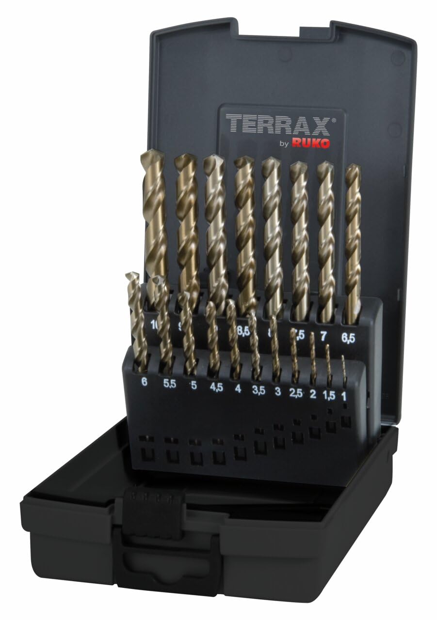 TERRAX A215214 - Juegos brocas DIN 338 tipo N HSS Co 5 rectificadas 19 piezas