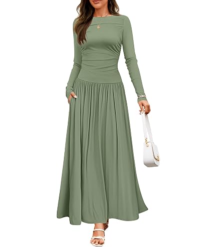 pacificplex formal dresses Women's Long Sleeve Wrap Solid Flowy Maxi Dress at Amazon Women's Clothing store Chiffon goddess
