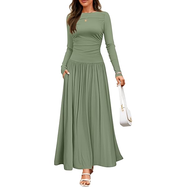 chinese dress ladies ZESICA Women's Summer Sleeveless Maxi Dress 2026 Casual Crewneck Pleated  Flowy Long Dress with Pockets,Dusty Blue,Small at Amazon Women's Clothing  store