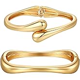 Chunky Gold Bangle Bracelets for Women Trendy 14K Gold Plated Cuff Bracelets Stack, Dainty Bracelet Sets Fashion Jewelry Gift