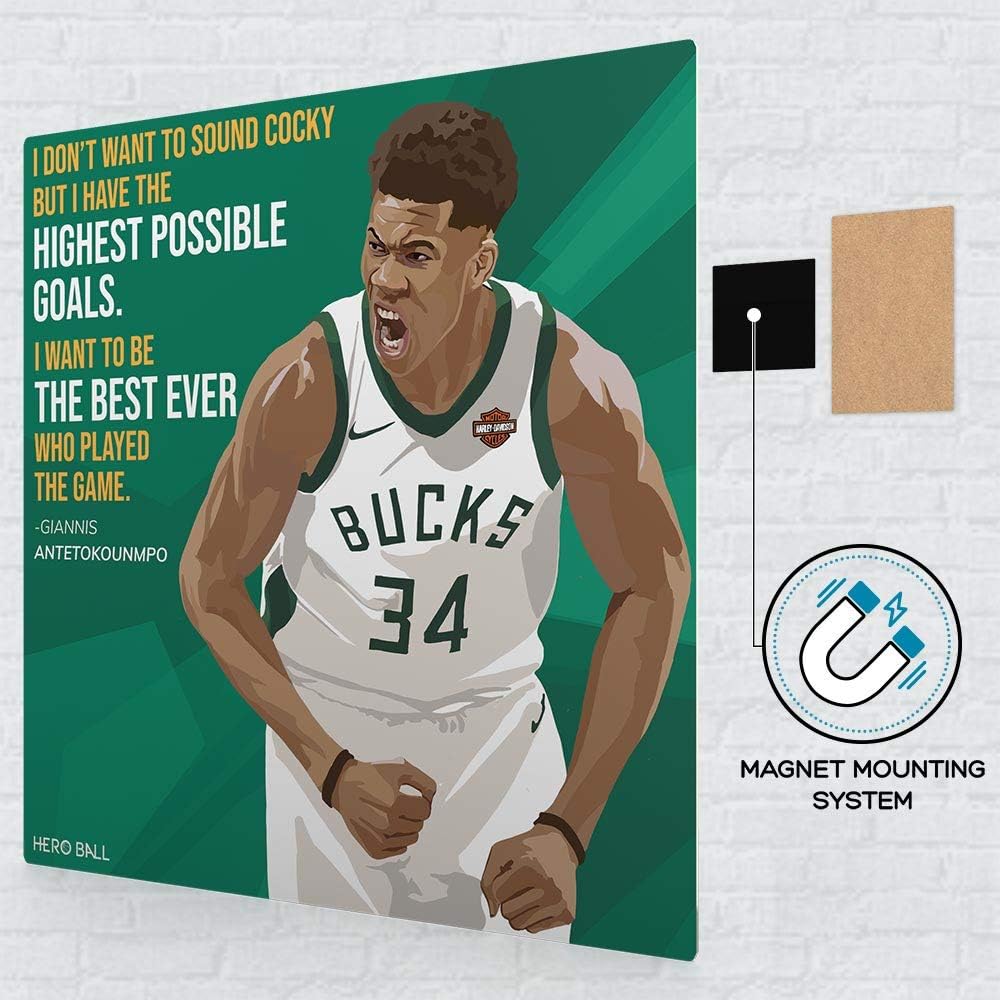 Giannis Antetokounmpo - NBA Metal Poster - Basketball Wall Art, Living Room House Decor Magnetic Hanging - Motivational Sports Poster, Perfect as Basketball Gift for Boys, Teens, Men