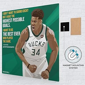Giannis Antetokounmpo - NBA Metal Poster - Basketball Wall Art, Living Room House Decor Magnetic Hanging - Motivational Sports Poster, Perfect as Basketball Gift for Boys, Teens, Men