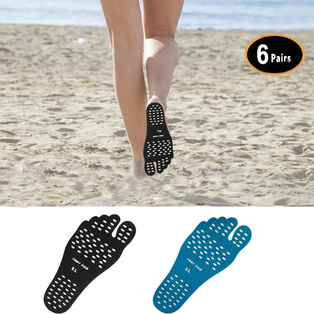 AKI 6 Pairs Barefoot Foot Pads Invisible Adhesive Shoes Pad Durable Stick on Soles for Unisex Non-Slip Shoe Stickers Waterproof Sticky Feet Pads Beach Accessories US 9.5-12 Size
