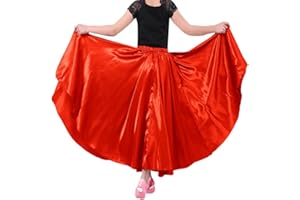 Backgarden Girls Stretched Shiny Satin Flowy Long Skirt for Belly Dance Flamenco
