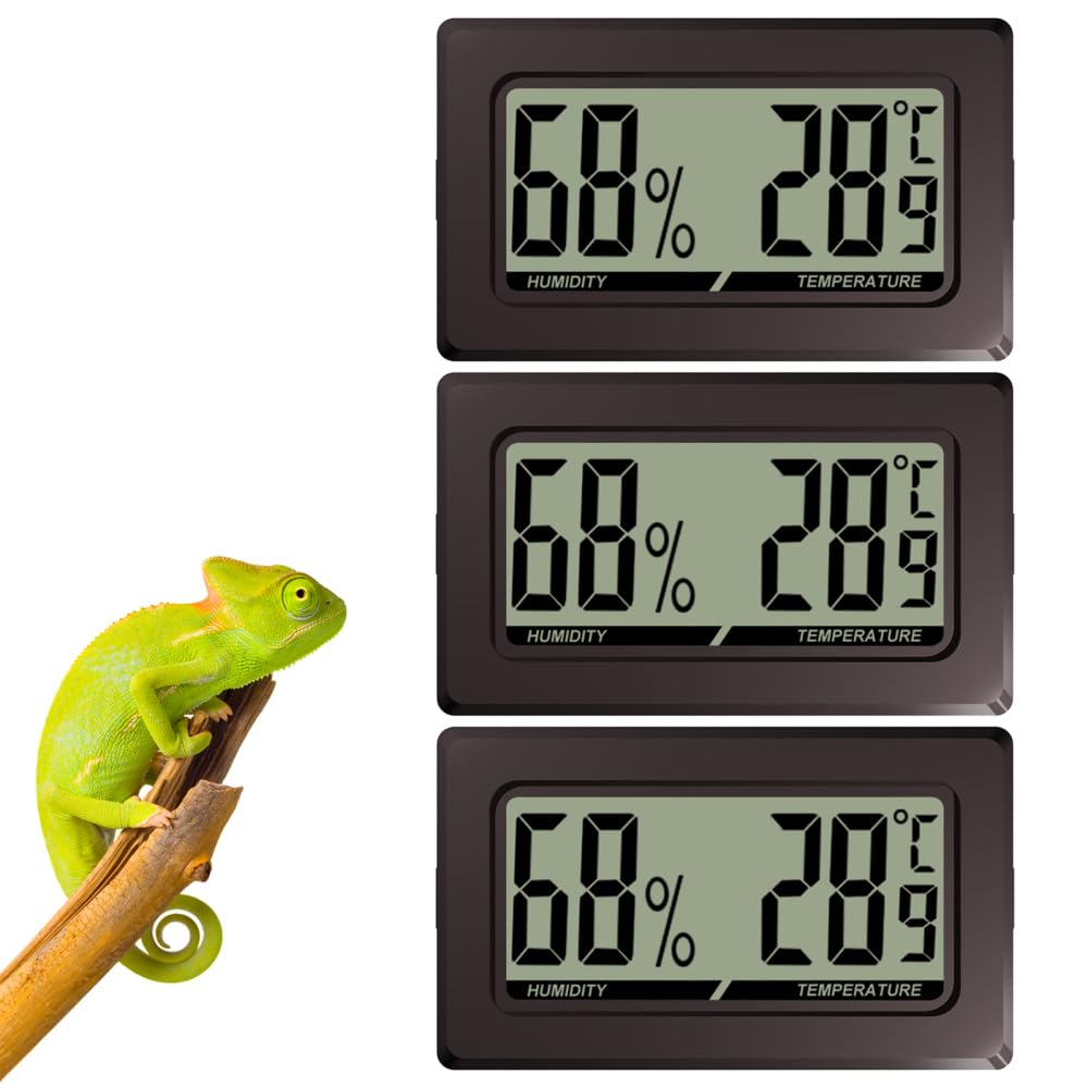 2/ 3Pcs Digital Hydrometer Thermomete, Rectangular Shape with Snaps on Side for Bearded Dragon Tortoise Reptile Tank