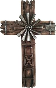 Cross Wall Hanging Home Decor - Western Crosses Wall Decor Windmill Cross - Crucifix Wall Cross Large Made from Polyresin - Decorative Family Crosses Wall Decor - Crucifix Wall Cross Modern