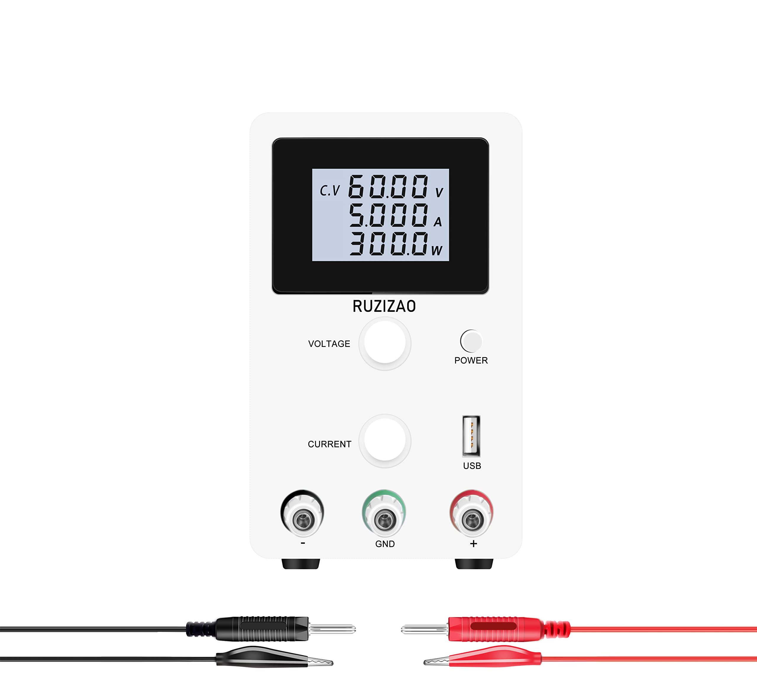 RUZIZAO DC Power Supply Variable 4 Digital LED Display Adjustable Regulated Switching Lab Bench Power Supply Digital (White,60V 5A)