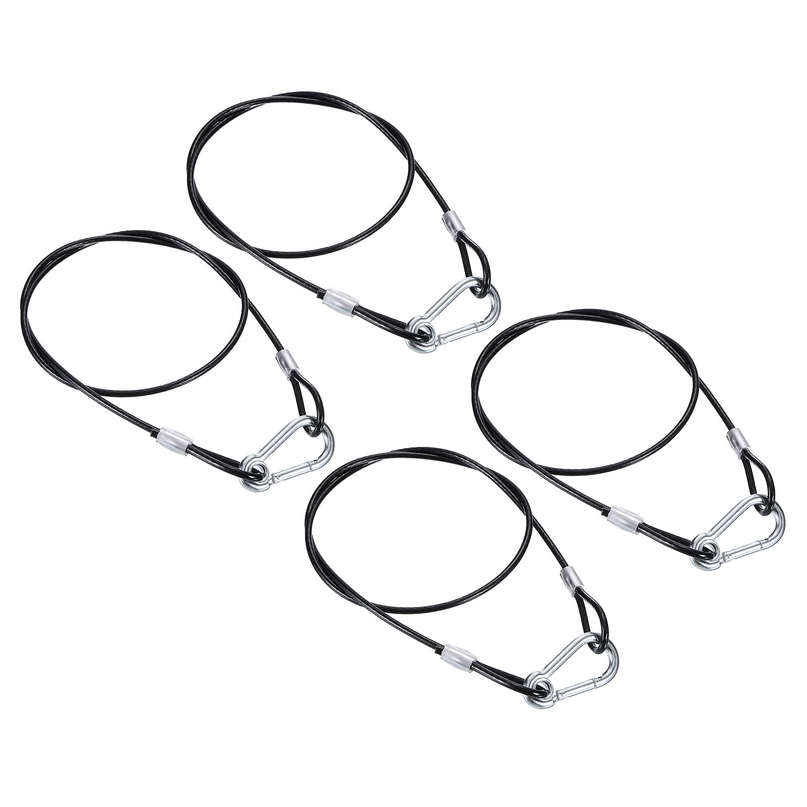 PATIKIL Stainless Steel Safety Cable 31.5"/80cm, 4Pack 4mm Flexible Security Wire Rope Lock Double Loops with Hook for Stage Lighting Luggage, Black