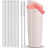 6 Pack Replacement Straws for Owala FreeSip Sway 40oz, Reusable Plastic Clear Straws Compatible with Owala FreeSip Sway 40oz Water Bottle, Plus 2 Straw Brushes, Angled Design, Dishwasher Safe