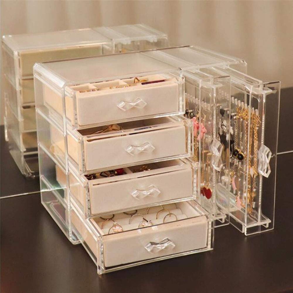 GuolichGuolich Jewellery Velvet Organiser Box Clear Acrylic Storage with 6 Drawers for Earring Bangle Bracelet Necklace and Rings Holder Beige for Girls Women