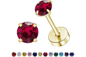 VDKIDKT Flat Back Birthstone Stud Earrings for Women Girls, 3mm Tiny CZ Flat Back Stud Earrings, Screw Back Tiny Earrings Stu